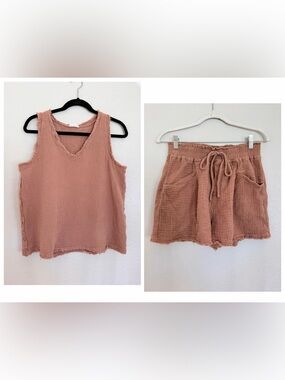 Blu Pepper Gauze Cotton Two-Piece Set Tank + Shorts | Size L